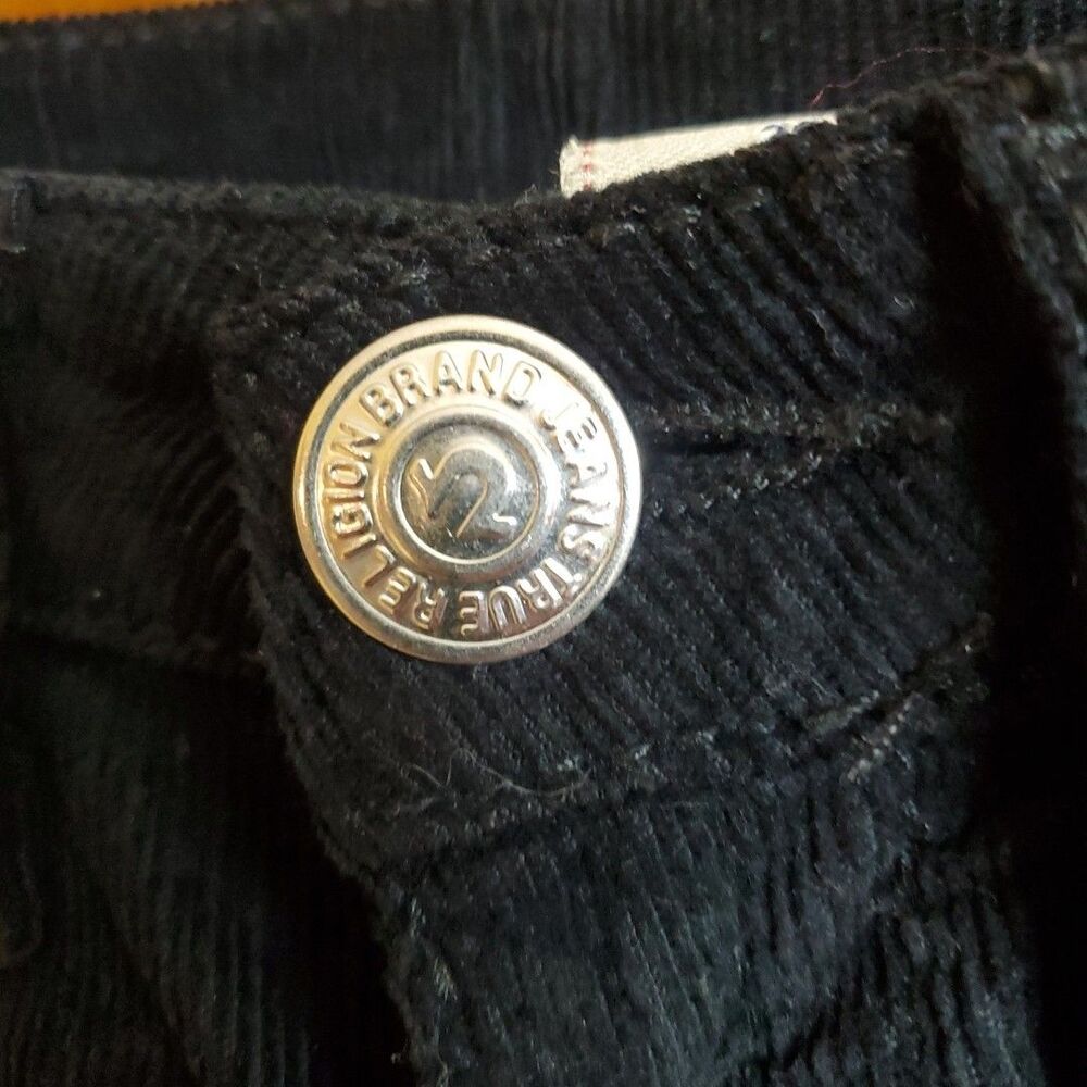 True Religion 29 Corduroy Shorts Womens Black Cuffed Y2K Made in USA Stretch - Picture 2 of 15